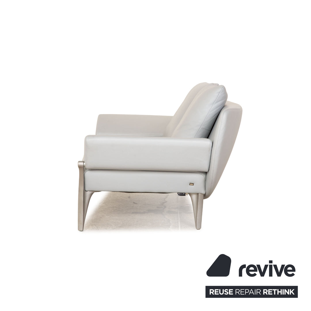 Rolf Benz 1600 leather two-seater ice blue manual function sofa couch