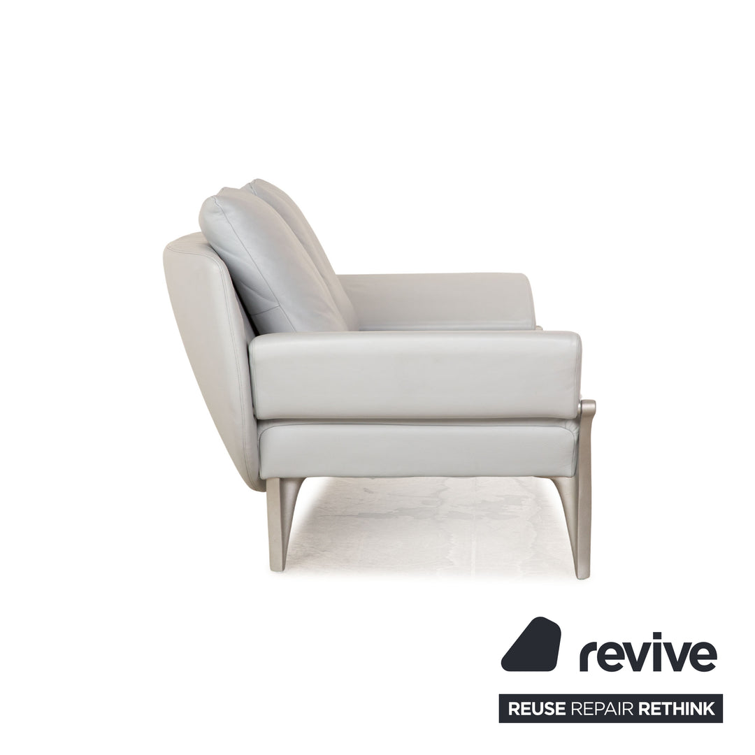 Rolf Benz 1600 leather two-seater ice blue manual function sofa couch