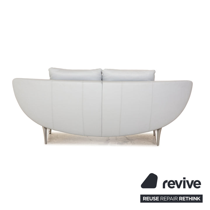 Rolf Benz 1600 leather two-seater ice blue manual function sofa couch