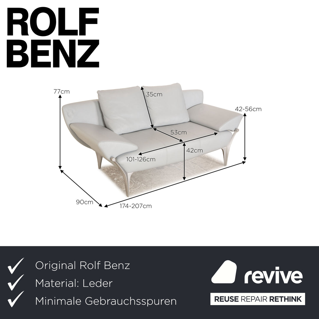 Rolf Benz 1600 leather two-seater ice blue manual function sofa couch