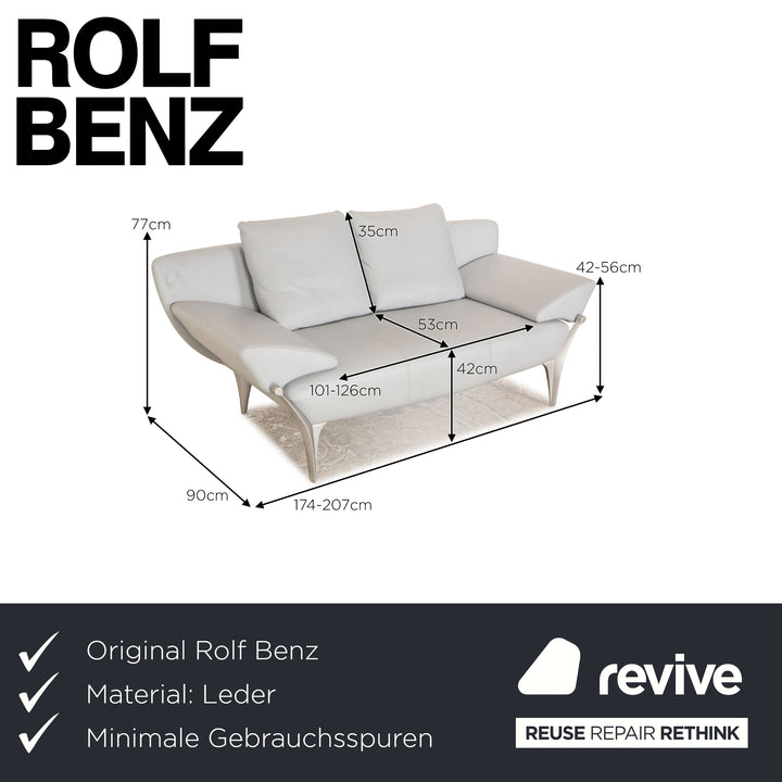 Rolf Benz 1600 leather two-seater ice blue manual function sofa couch