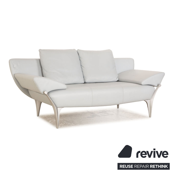 Rolf Benz 1600 leather two-seater ice blue manual function sofa couch