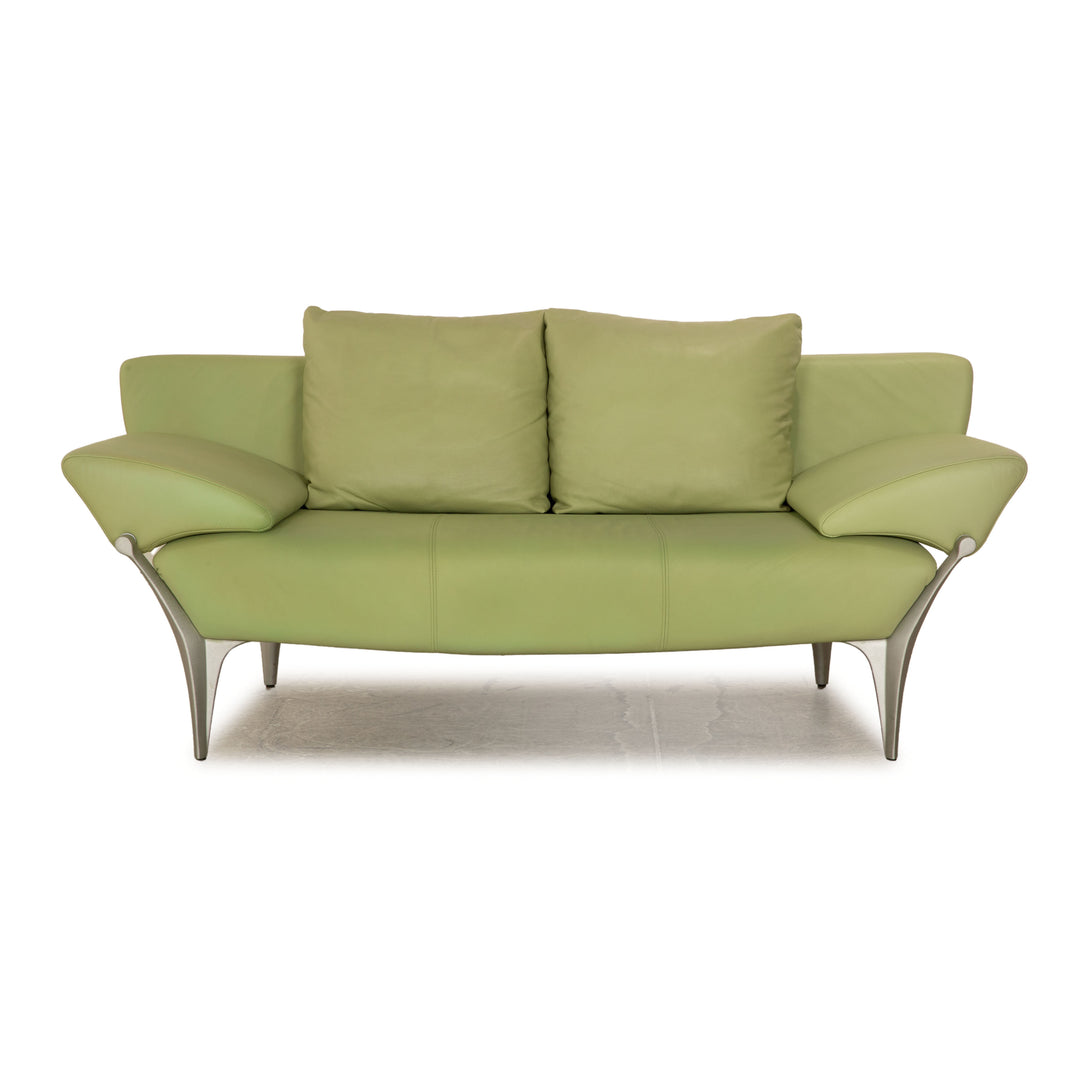 Rolf Benz 1600 Leather Two Seater Green Pistachio Manual Function Sofa Couch