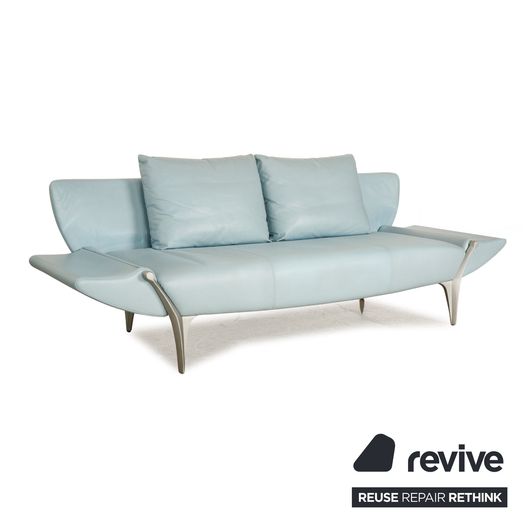 Rolf Benz 1600 Leather Two Seater Light Blue Blue Manual Function Sofa Couch