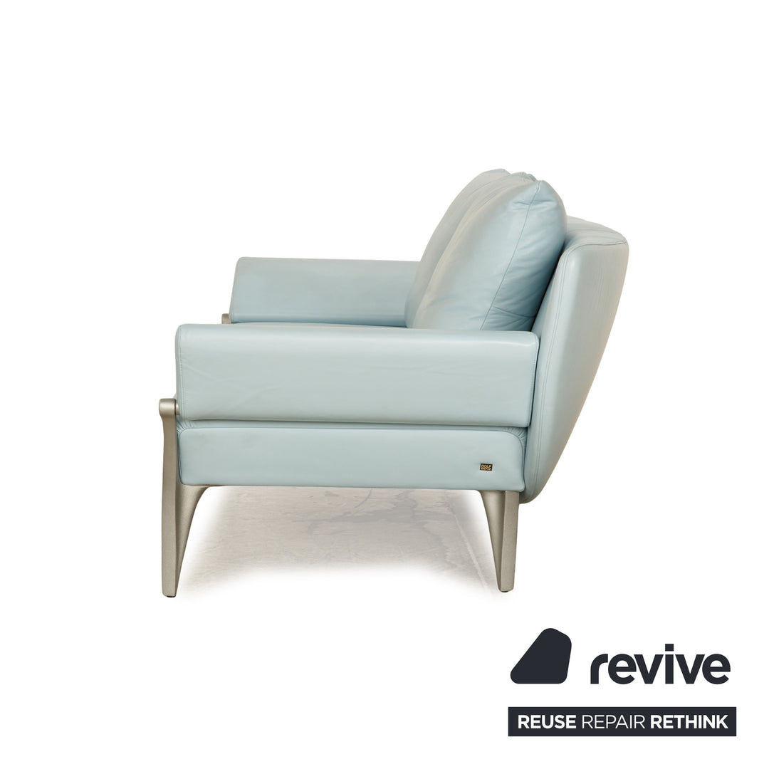 Rolf Benz 1600 Leather Two Seater Light Blue Blue Manual Function Sofa Couch