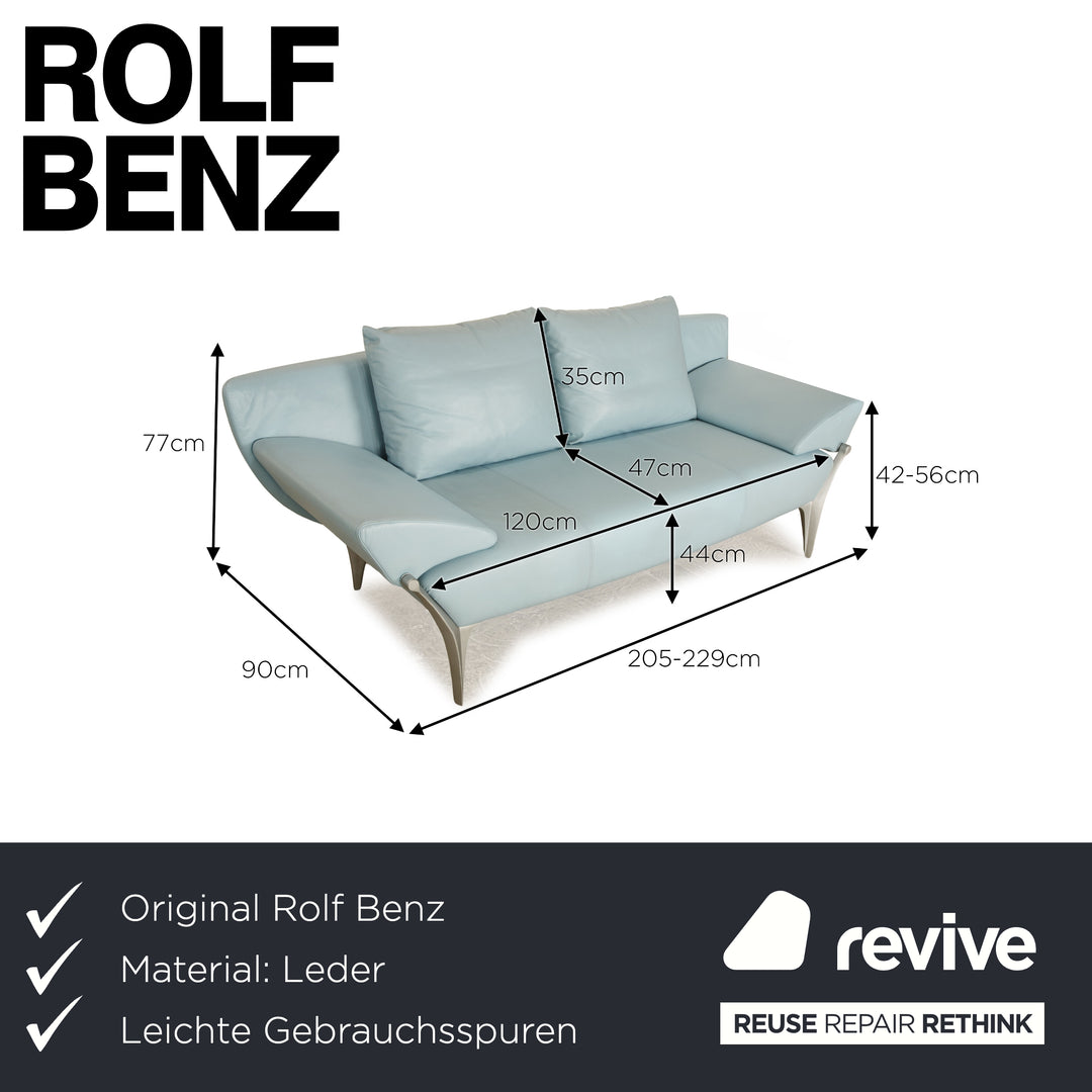 Rolf Benz 1600 Leather Two Seater Light Blue Blue Manual Function Sofa Couch