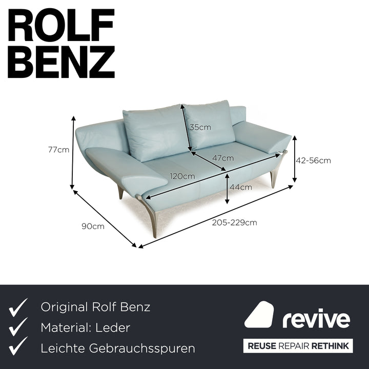 Rolf Benz 1600 Leather Two Seater Light Blue Blue Manual Function Sofa Couch