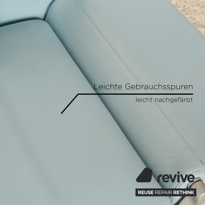 Rolf Benz 1600 Leather Two Seater Light Blue Blue Manual Function Sofa Couch