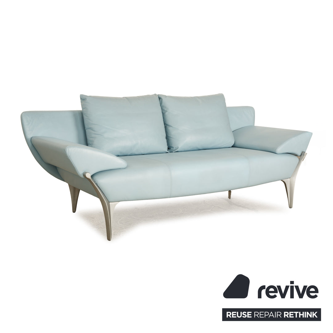 Rolf Benz 1600 Leather Two Seater Light Blue Blue Manual Function Sofa Couch