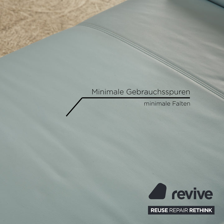 Rolf Benz 1600 Leather Two Seater Light Blue Blue Manual Function Sofa Couch