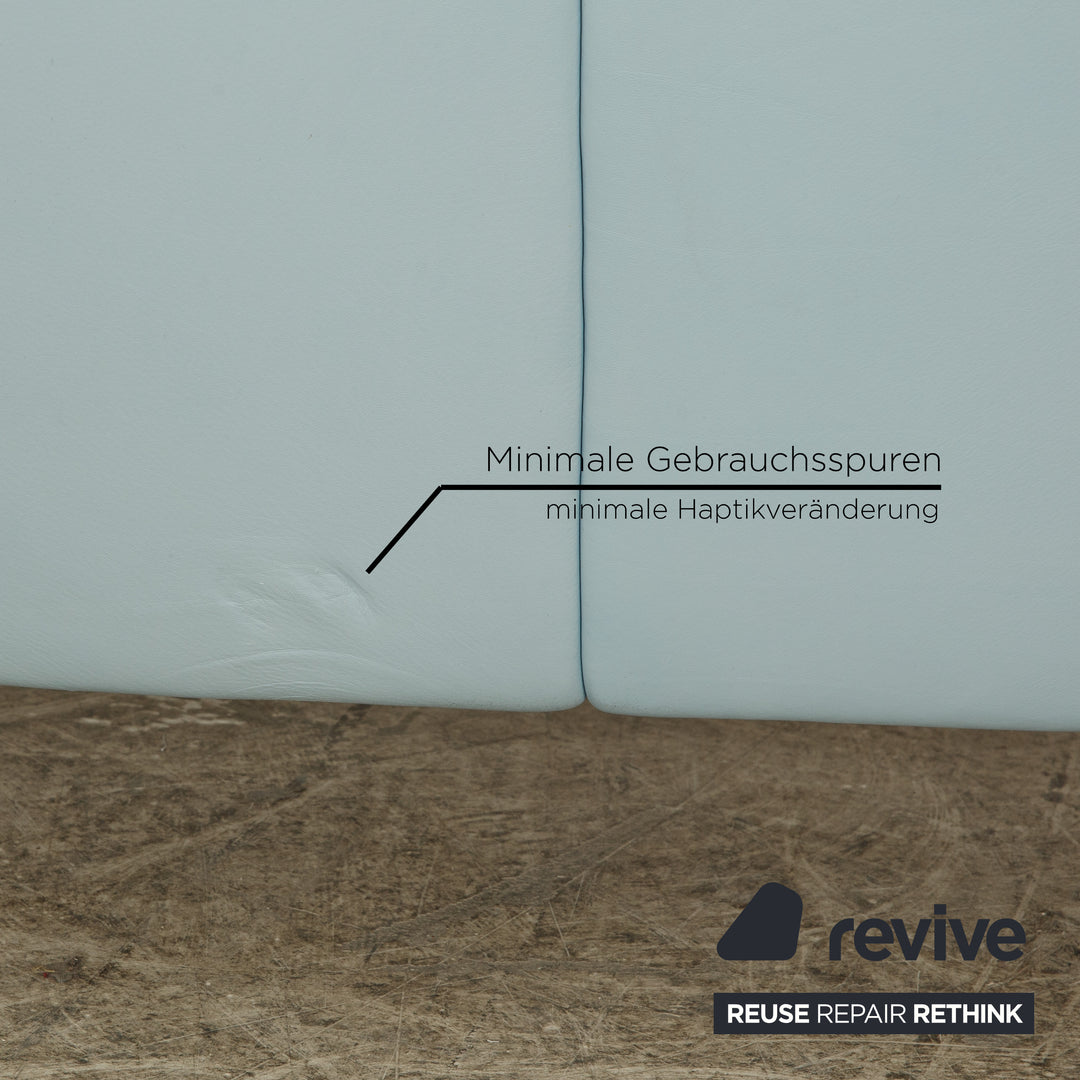 Rolf Benz 1600 Leather Two Seater Light Blue Blue Manual Function Sofa Couch