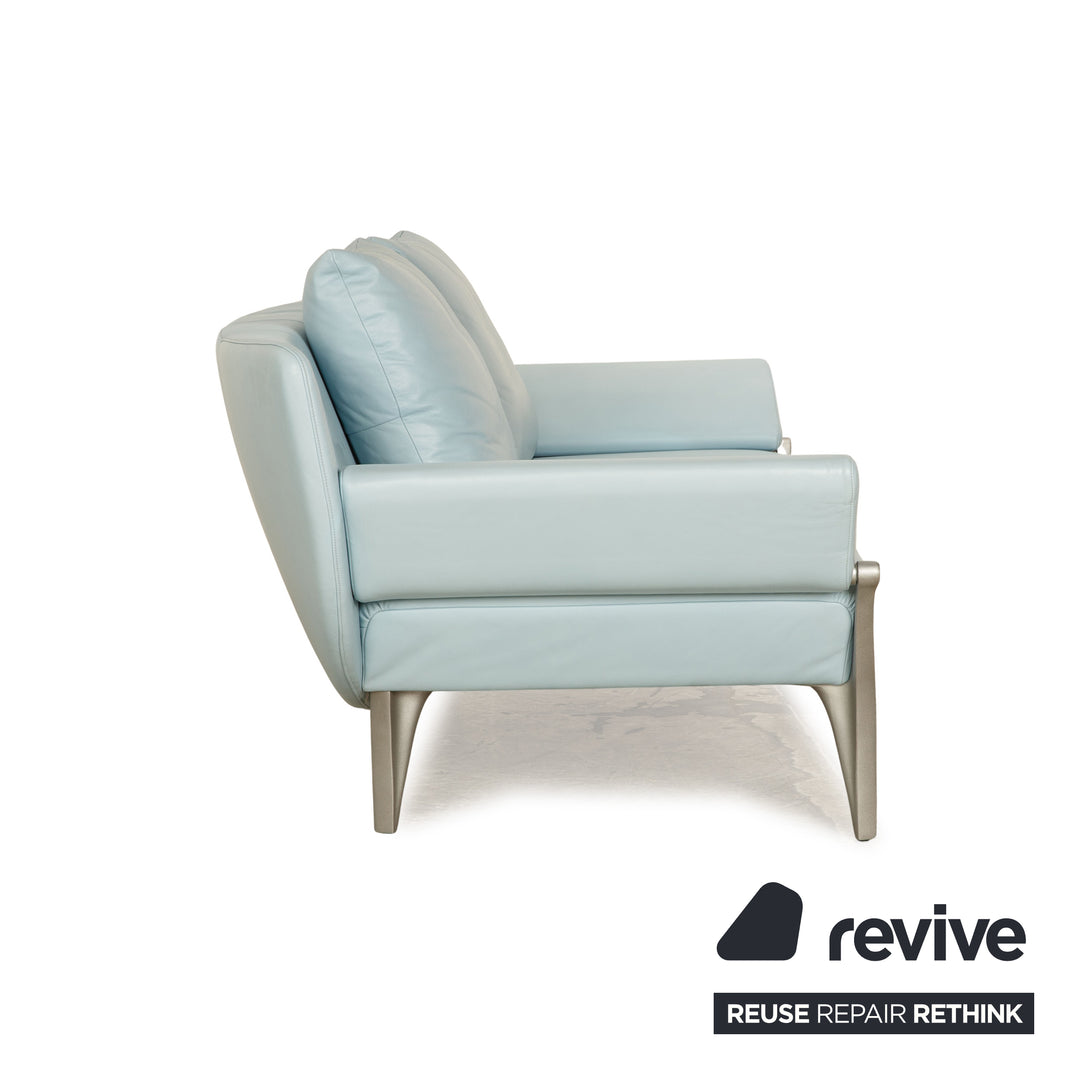 Rolf Benz 1600 Leather Two Seater Light Blue Blue Manual Function Sofa Couch