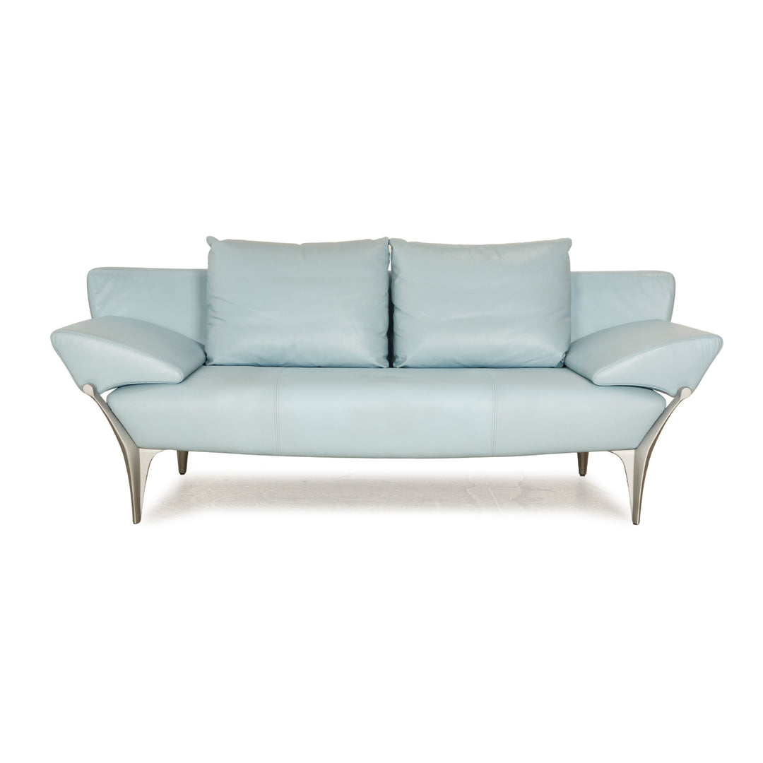 Rolf Benz 1600 Leather Two Seater Light Blue Blue Manual Function Sofa Couch