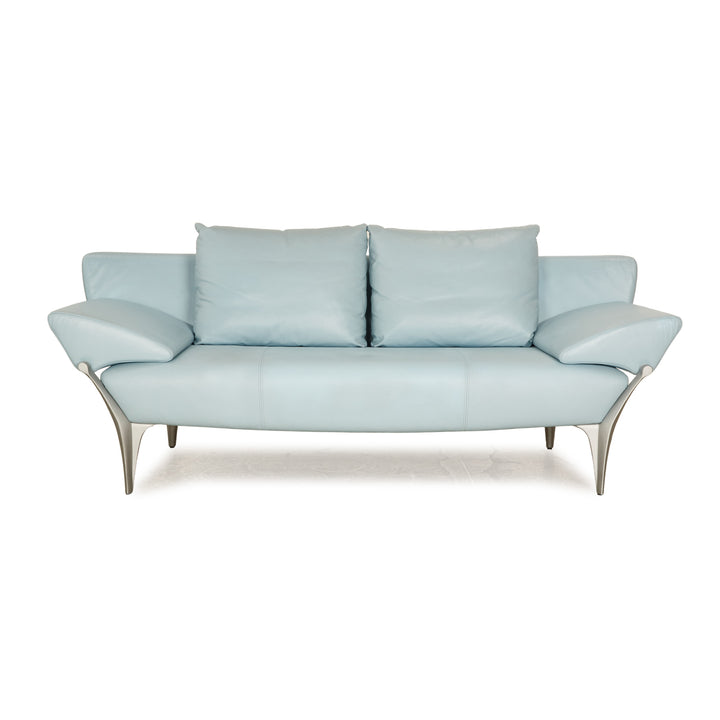 Rolf Benz 1600 Leather Two Seater Light Blue Blue Manual Function Sofa Couch