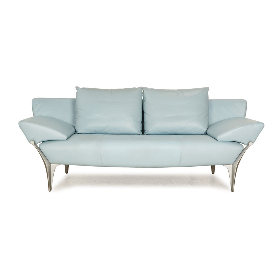 Rolf Benz 1600 Leather Two Seater Light Blue Blue Manual Function Sofa Couch