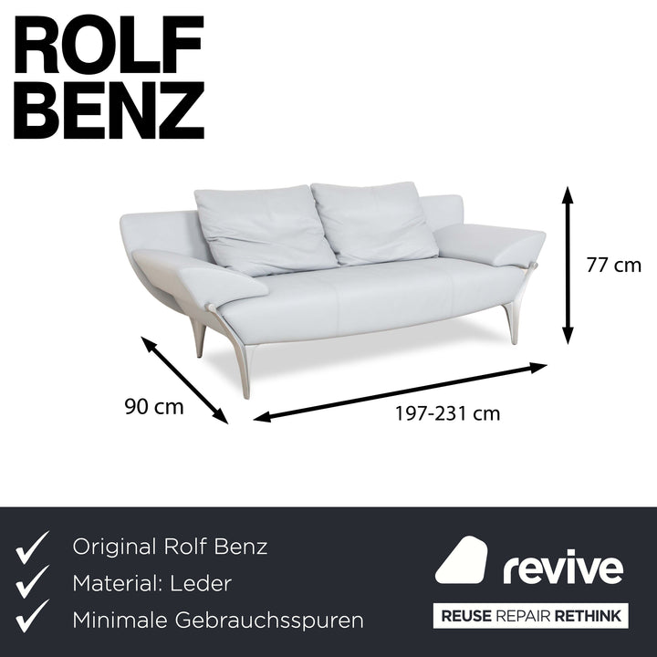 Rolf Benz 1600 Leder Dreisitzer Hellblau Grau Sofa Couch Eisblau manuelle Funktion