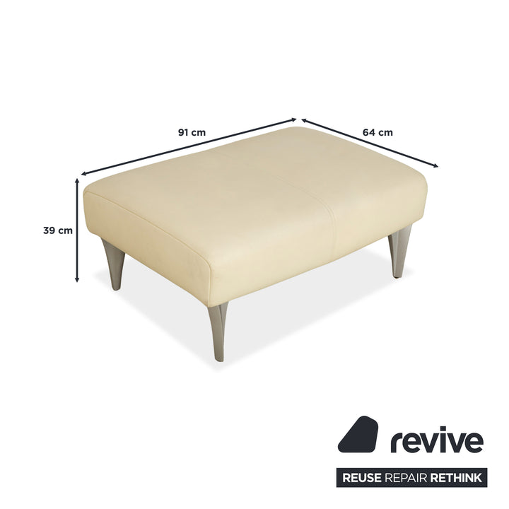 Rolf Benz 1600 Leather Two-Seater + Stool Cream White Sofa Couch manual function