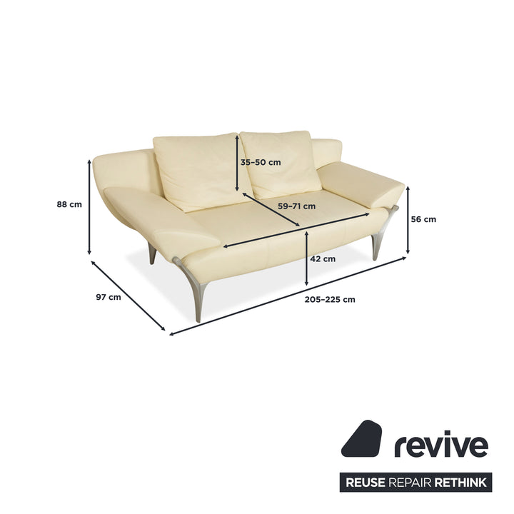 Canapé deux places en cuir Rolf Benz 1600 + tabouret blanc crème, fonction manuelle