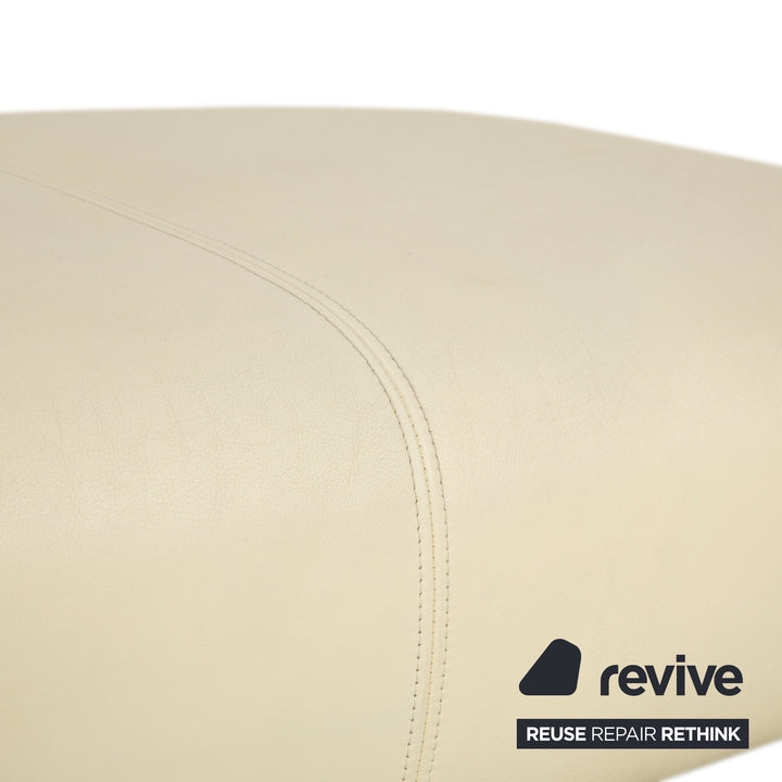 Rolf Benz 1600 Leather Two-Seater + Stool Cream White Sofa Couch manual function