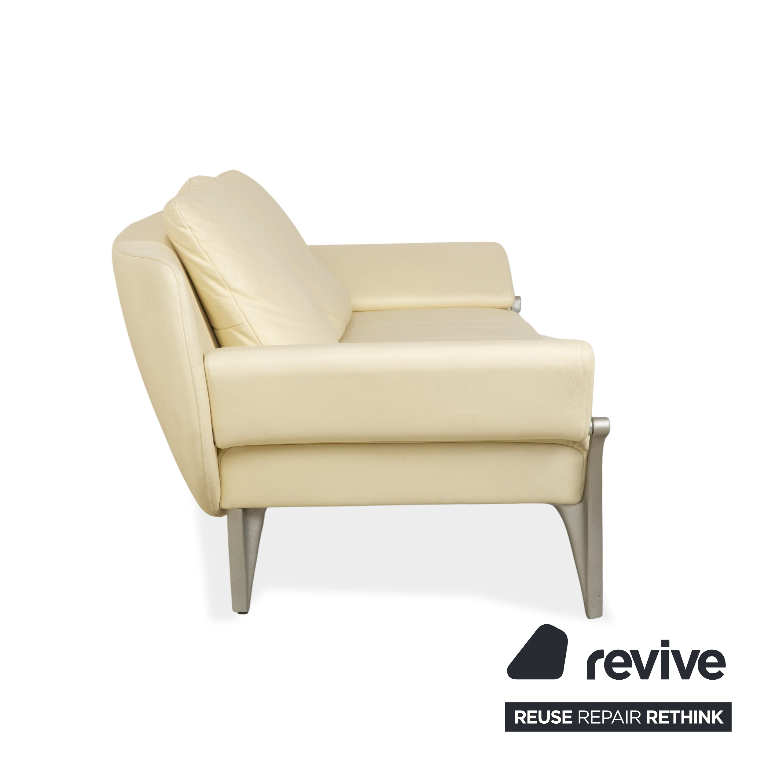 Canapé deux places en cuir Rolf Benz 1600 + tabouret blanc crème, fonction manuelle