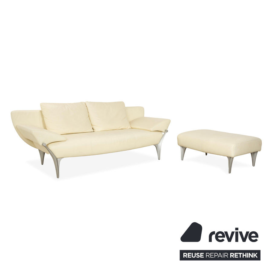 Rolf Benz 1600 Leder Zweisitzer + Hocker Creme Weiß Sofa Couch manuelle Funktion
