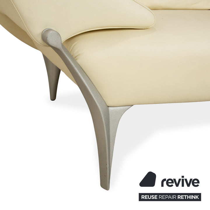 Rolf Benz 1600 Leather Two-Seater + Stool Cream White Sofa Couch manual function