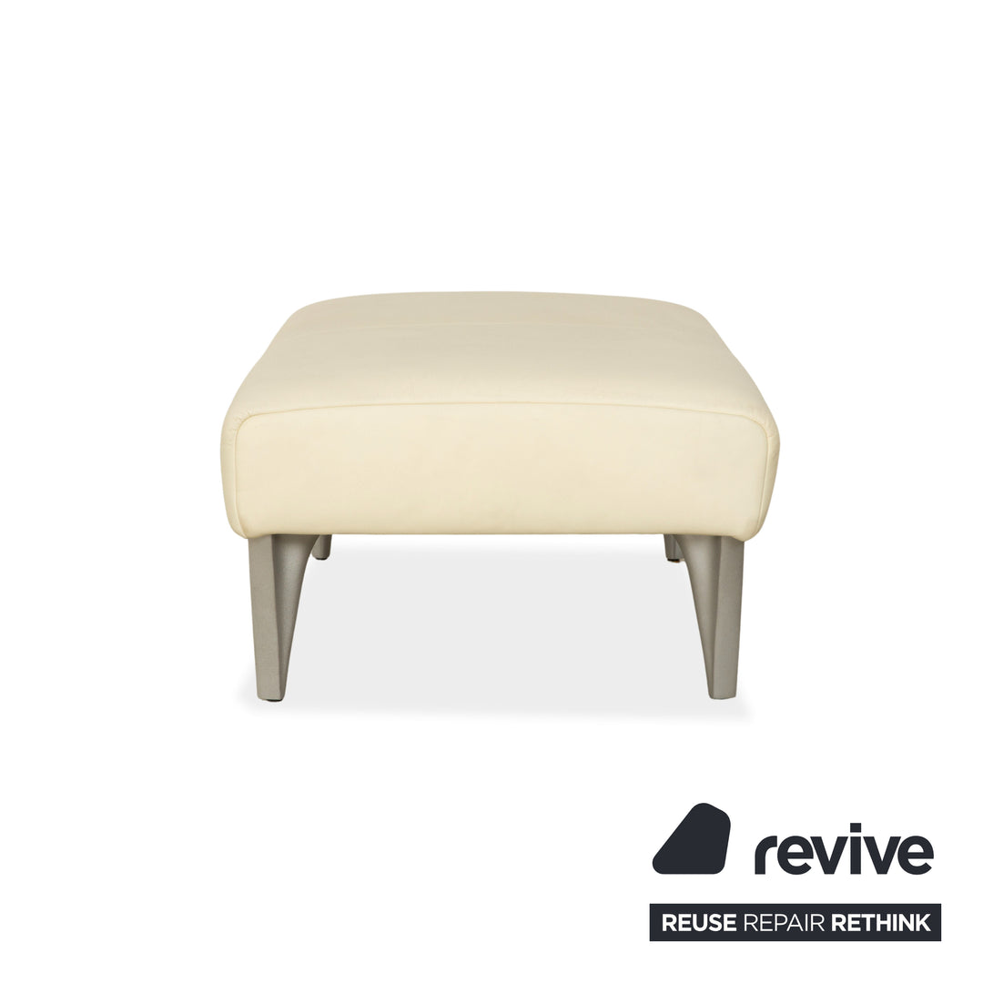 Canapé deux places en cuir Rolf Benz 1600 + tabouret blanc crème, fonction manuelle