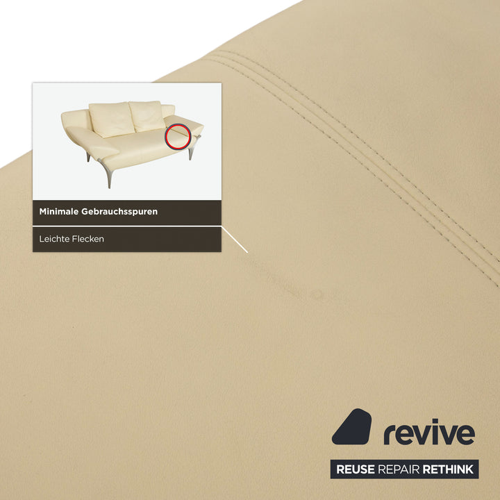 Canapé deux places en cuir Rolf Benz 1600 + tabouret blanc crème, fonction manuelle