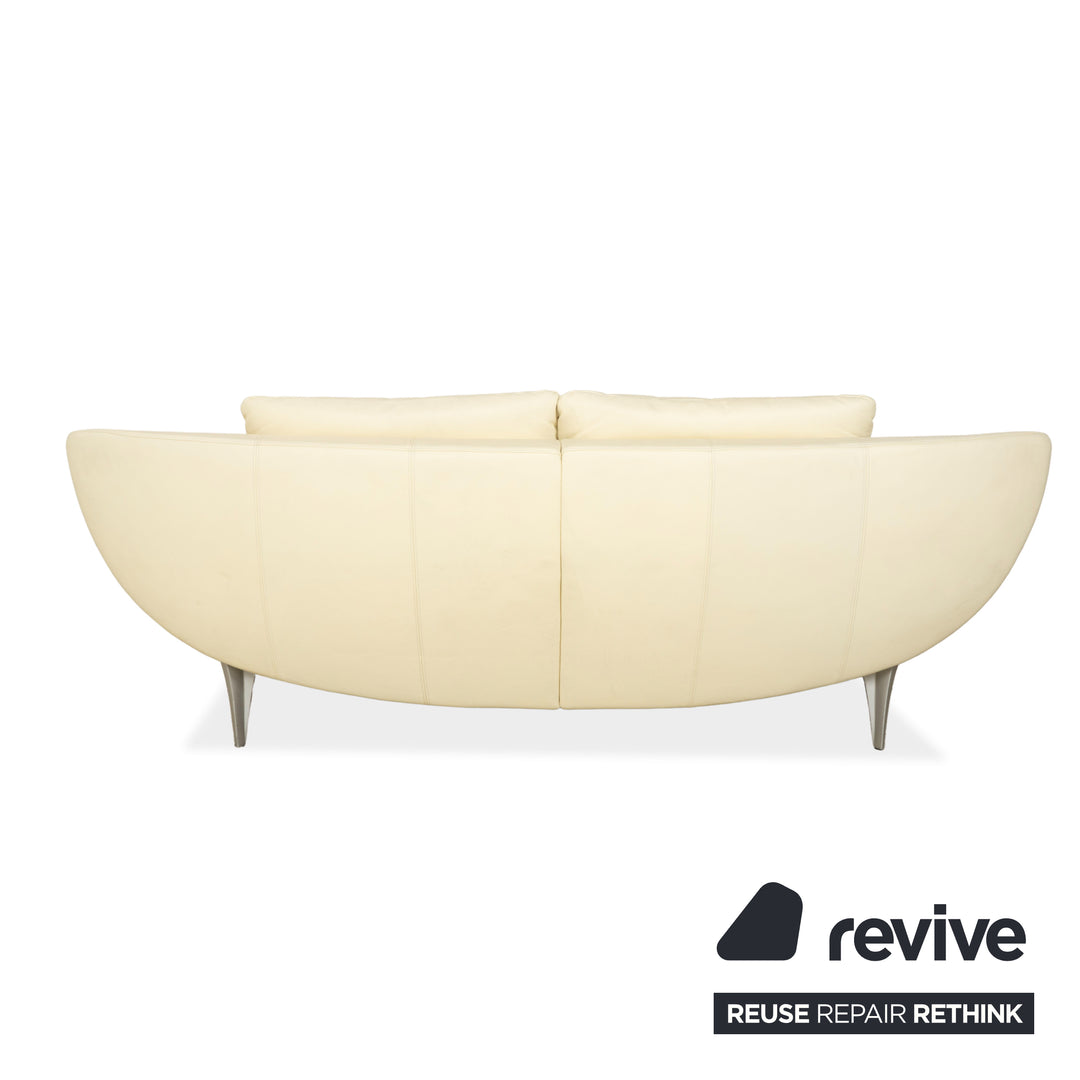 Rolf Benz 1600 Leather Two-Seater + Stool Cream White Sofa Couch manual function