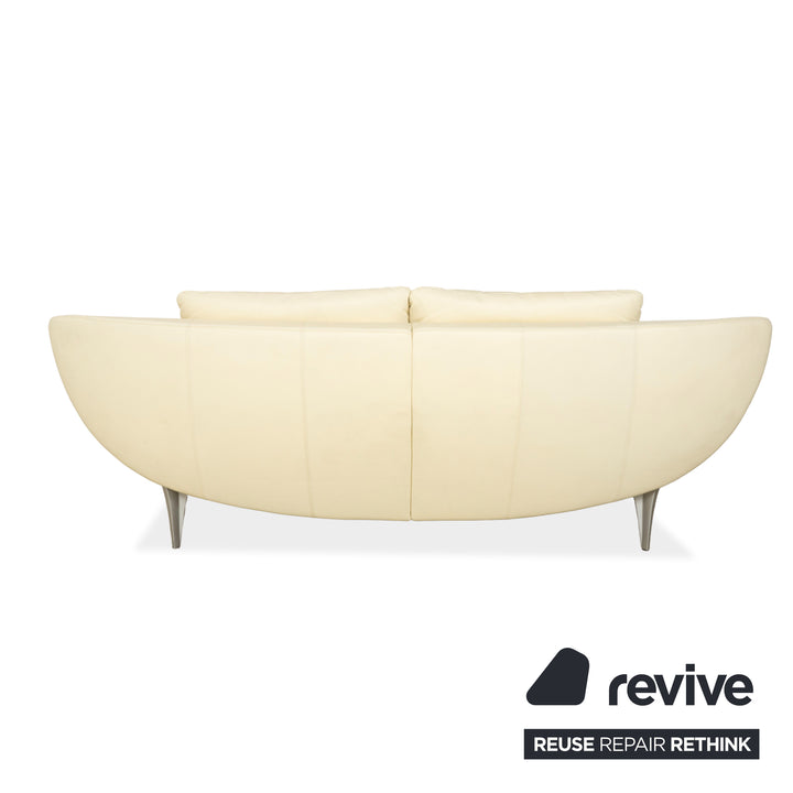 Rolf Benz 1600 Leather Two-Seater + Stool Cream White Sofa Couch manual function