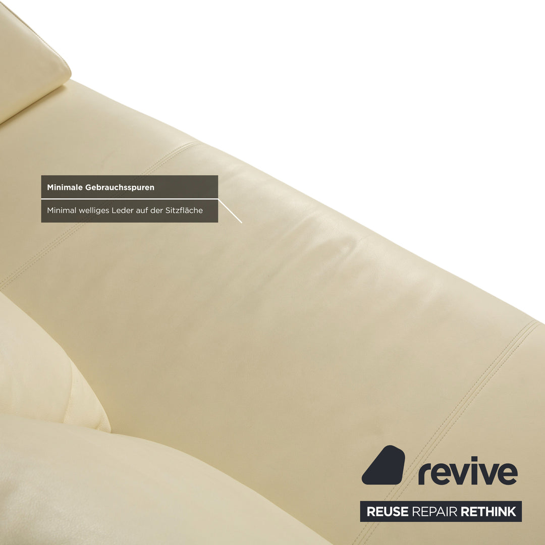 Rolf Benz 1600 Leather Two-Seater + Stool Cream White Sofa Couch manual function