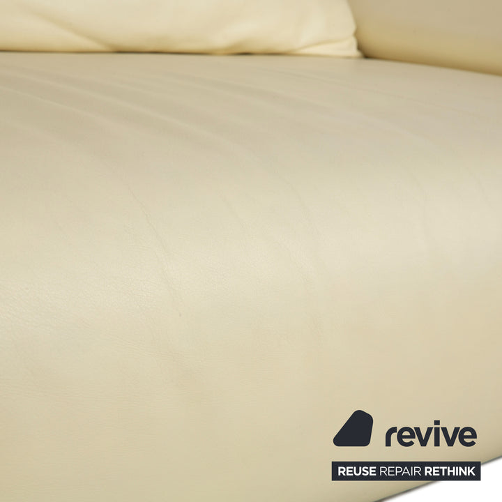 Rolf Benz 1600 Leather Two-Seater + Stool Cream White Sofa Couch manual function