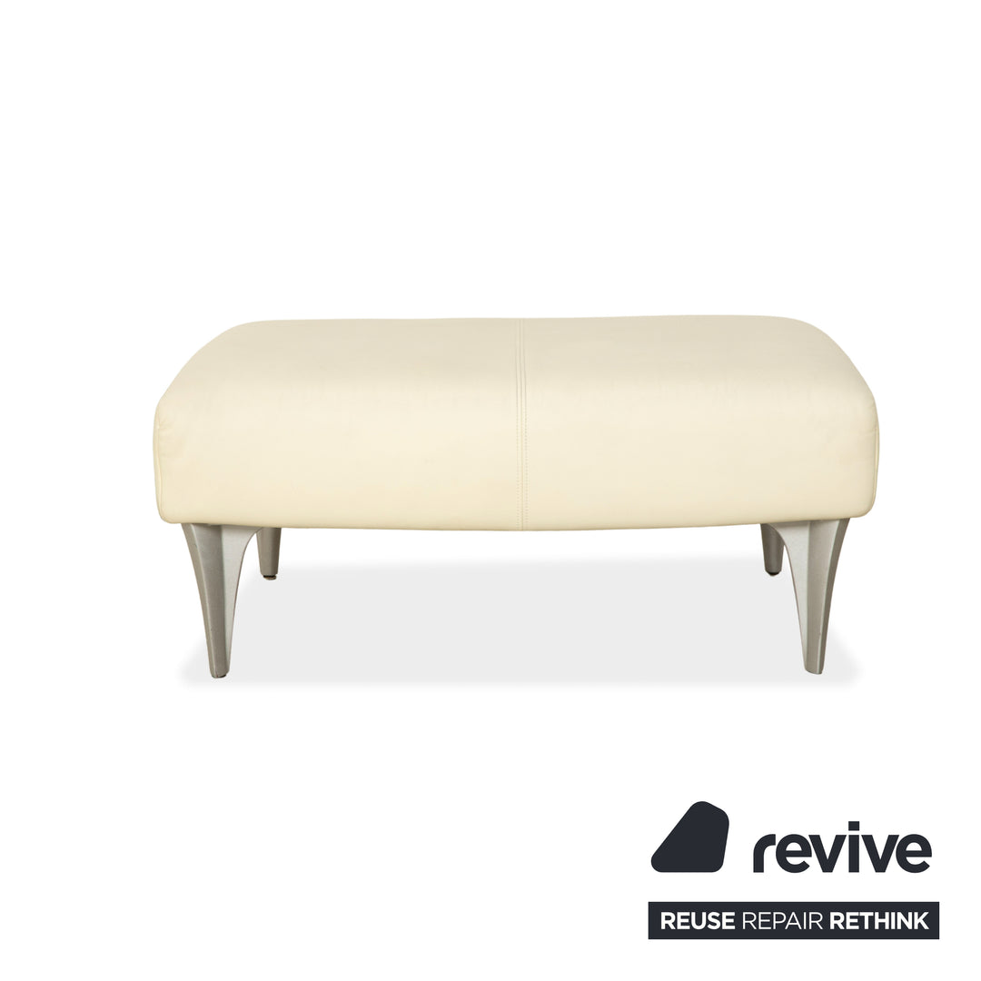 Rolf Benz 1600 Leather Two-Seater + Stool Cream White Sofa Couch manual function