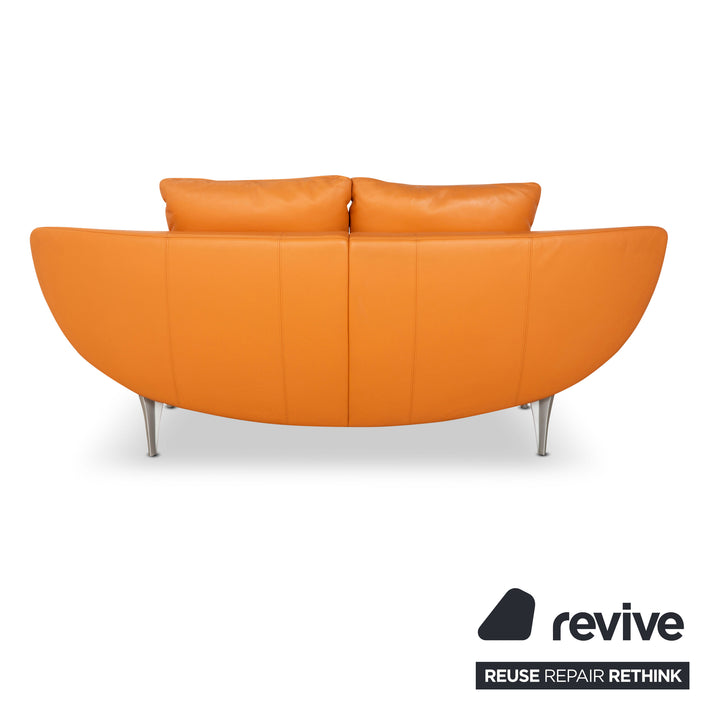 Rolf Benz 1600 Leather Two Seater Orange Manual Function Sofa Couch