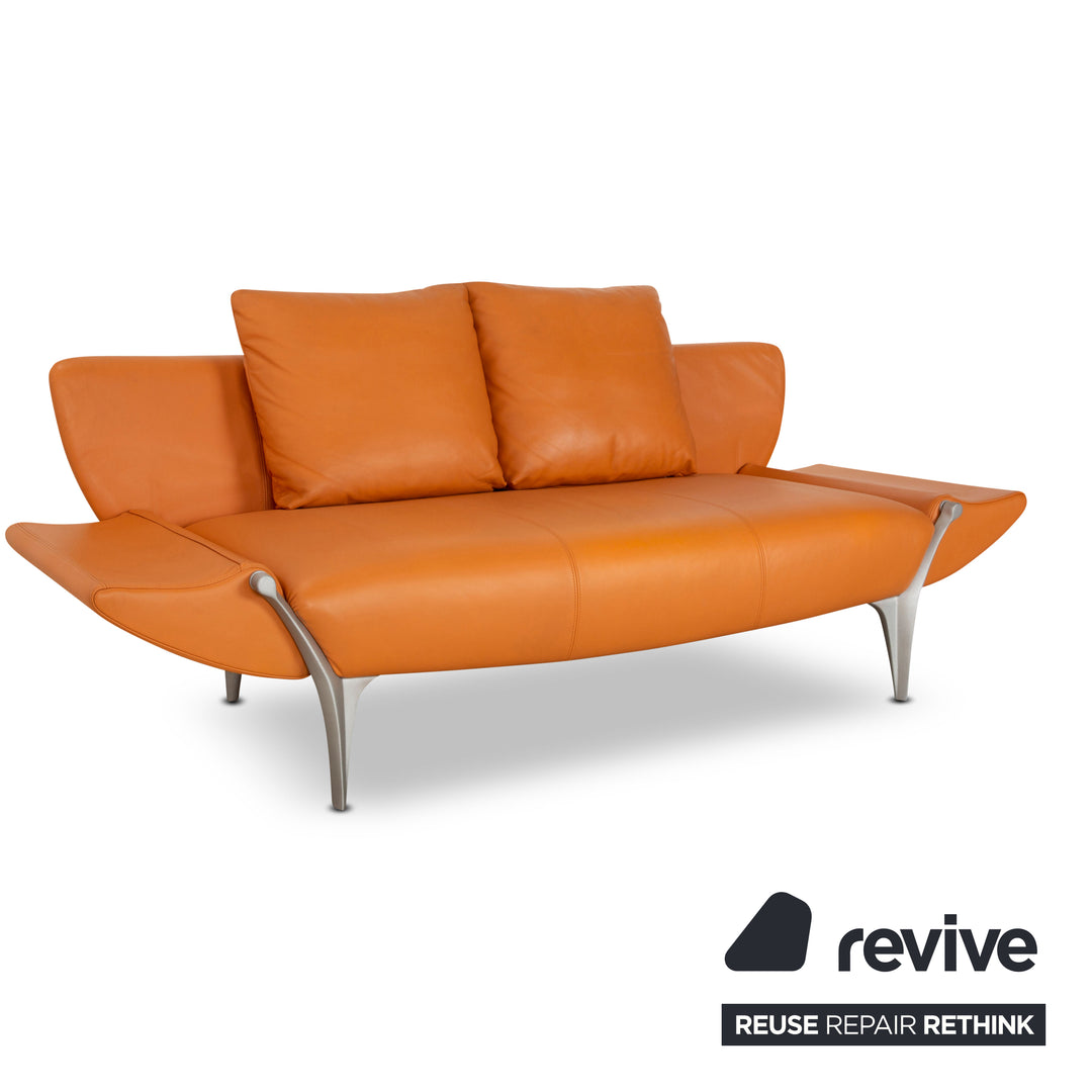 Rolf Benz 1600 Leather Two Seater Orange Manual Function Sofa Couch