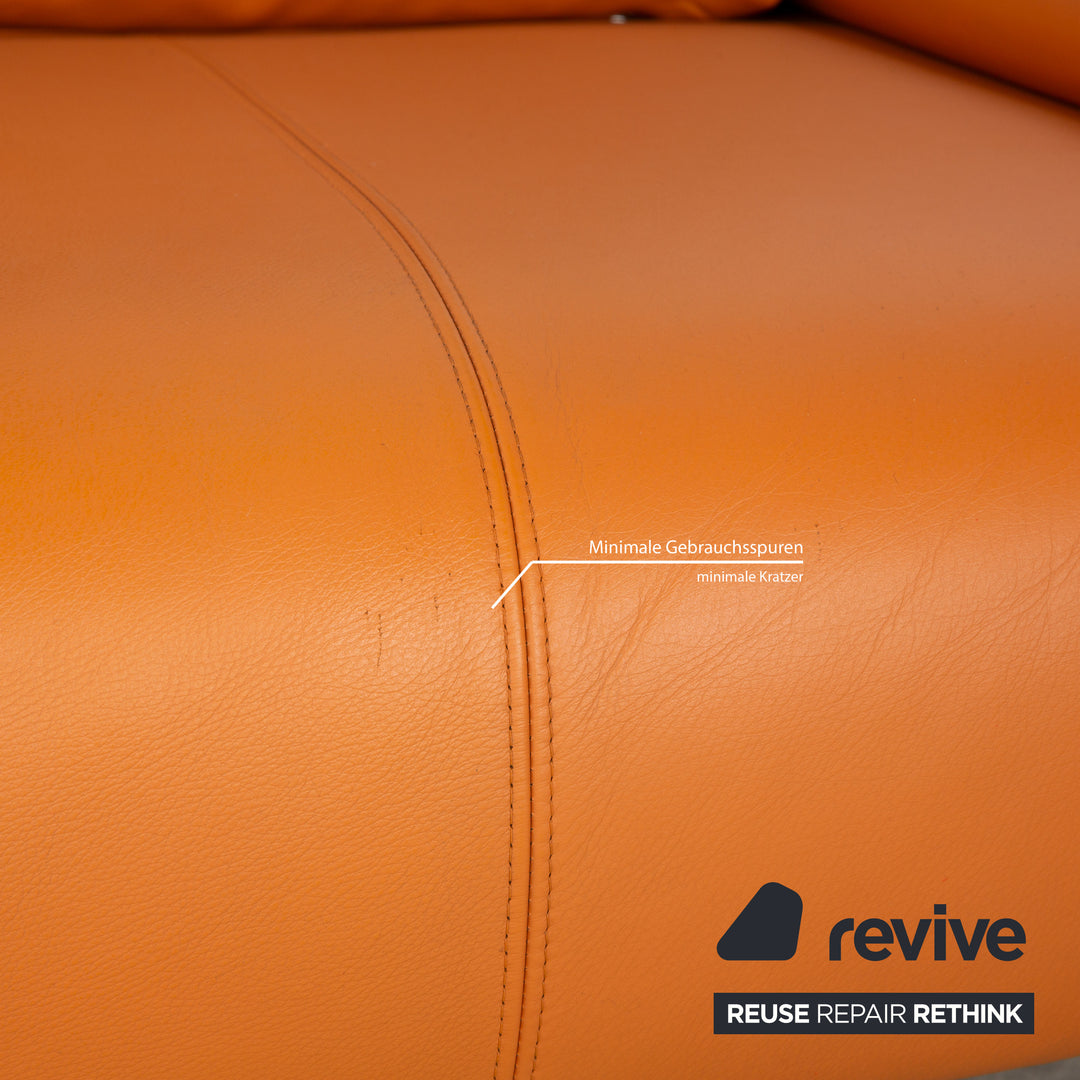 Rolf Benz 1600 Leather Two Seater Orange Manual Function Sofa Couch