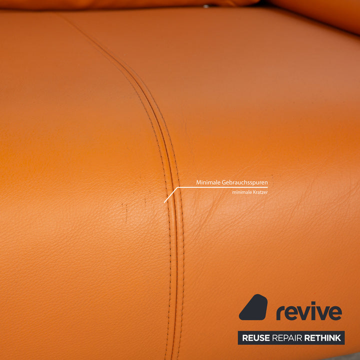 Rolf Benz 1600 Leather Two Seater Orange Manual Function Sofa Couch