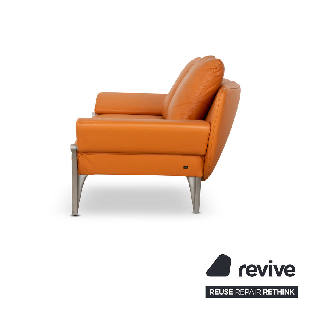 Rolf Benz 1600 Leather Two Seater Orange Manual Function Sofa Couch