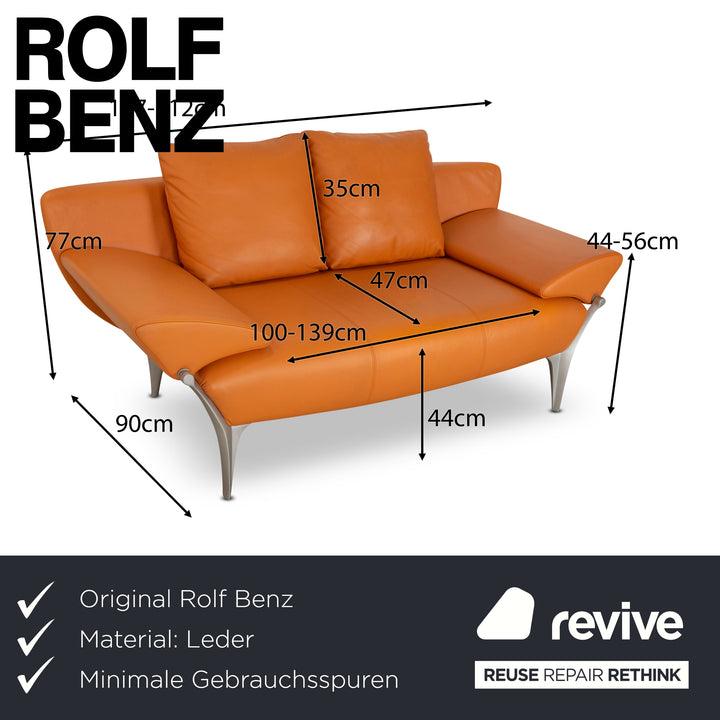 Rolf Benz 1600 Canapé deux places en cuir orange à fonction manuelle