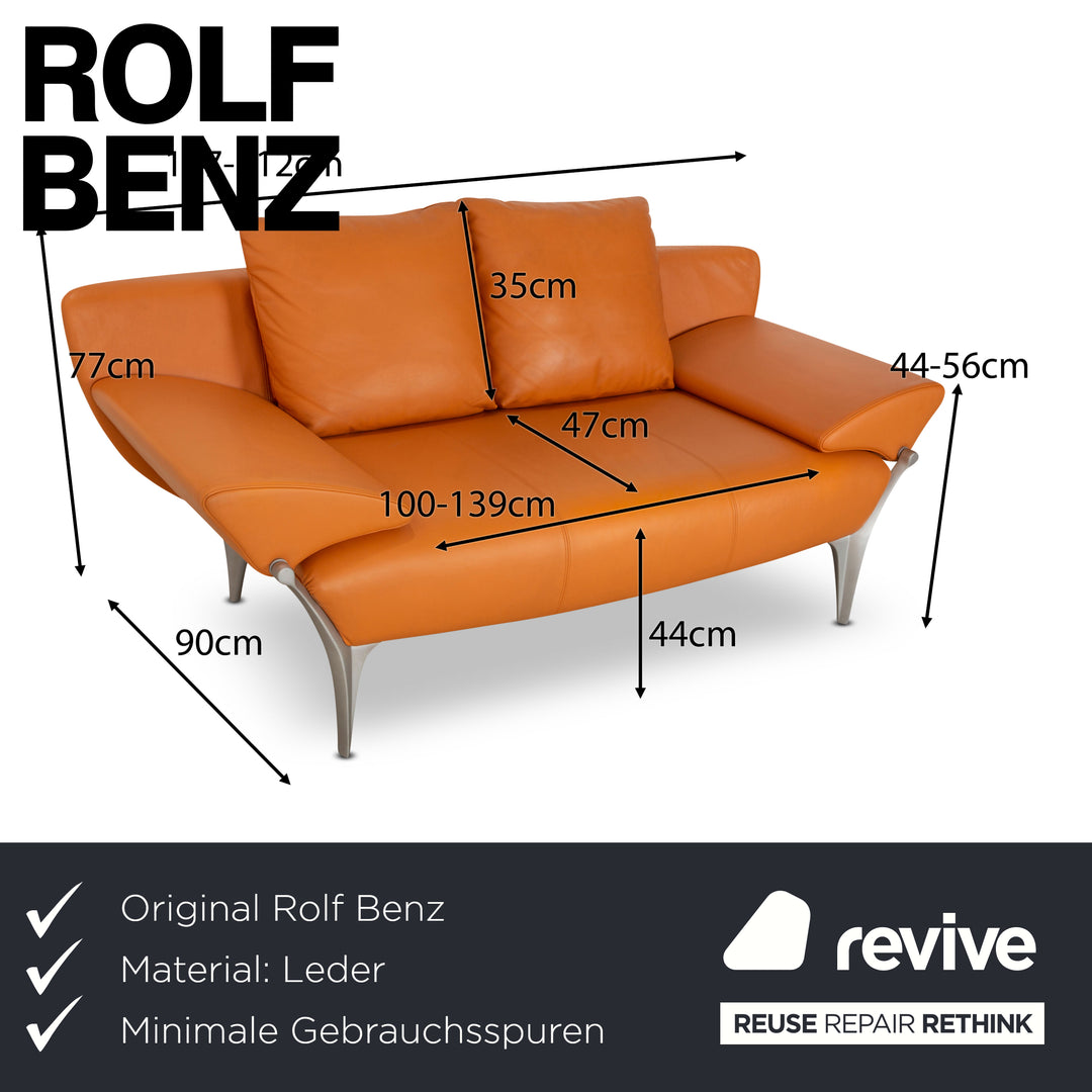 Rolf Benz 1600 Leather Two Seater Orange Manual Function Sofa Couch