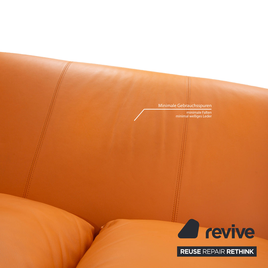Rolf Benz 1600 Leather Two Seater Orange Manual Function Sofa Couch