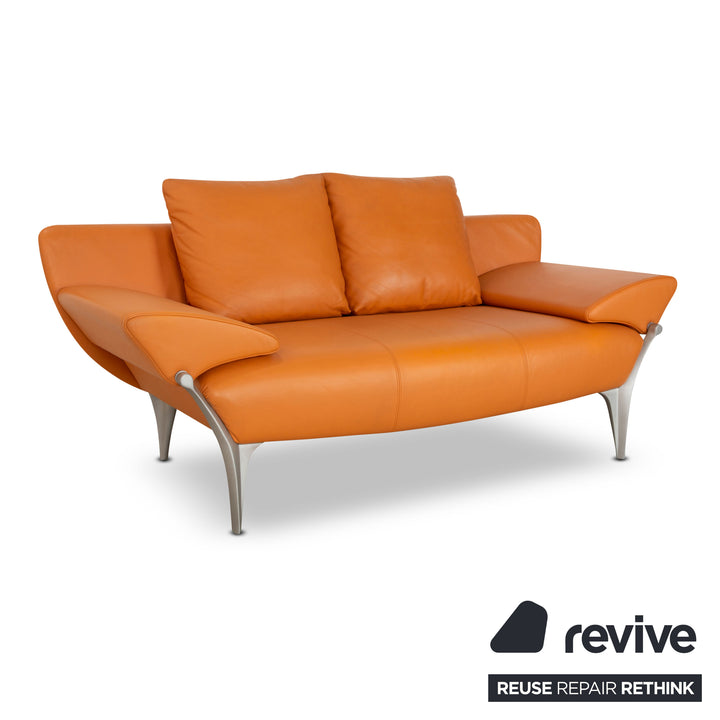 Rolf Benz 1600 Leather Two Seater Orange Manual Function Sofa Couch
