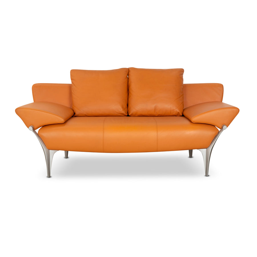 Rolf Benz 1600 Leather Two Seater Orange Manual Function Sofa Couch