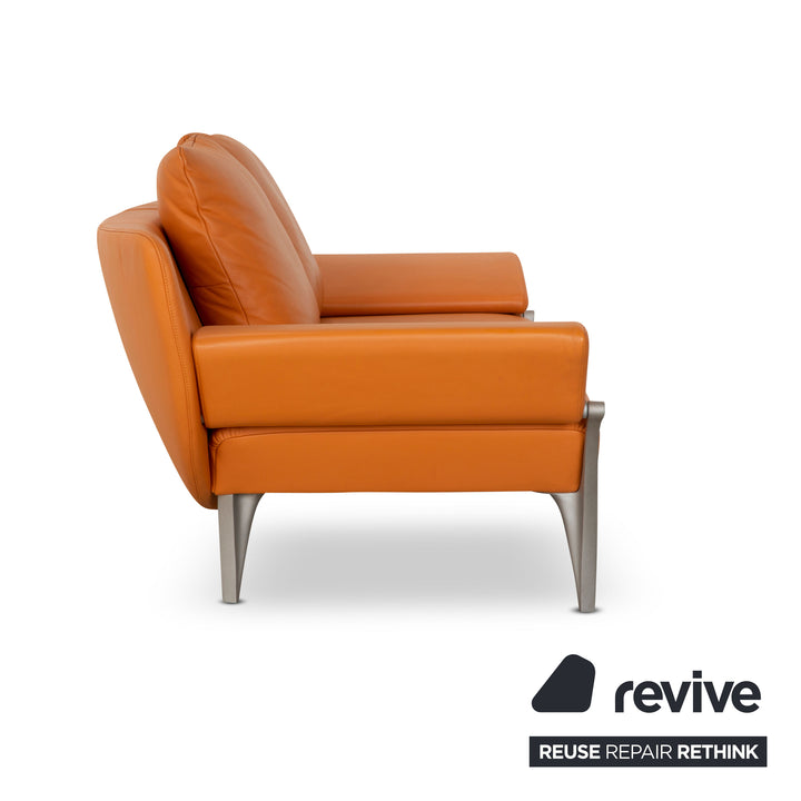 Rolf Benz 1600 Leather Two Seater Orange Manual Function Sofa Couch