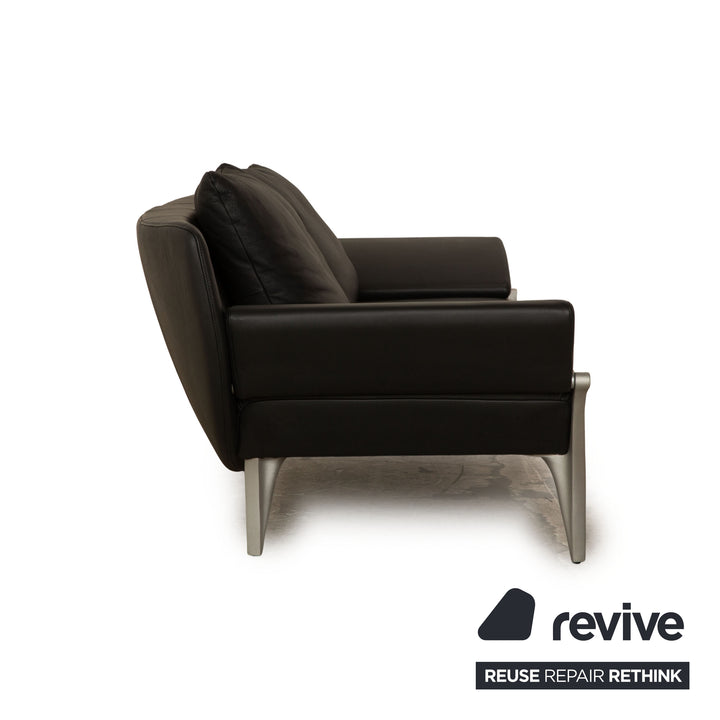 Rolf Benz 1600 Leather Two Seater Black Manual Function Sofa Couch