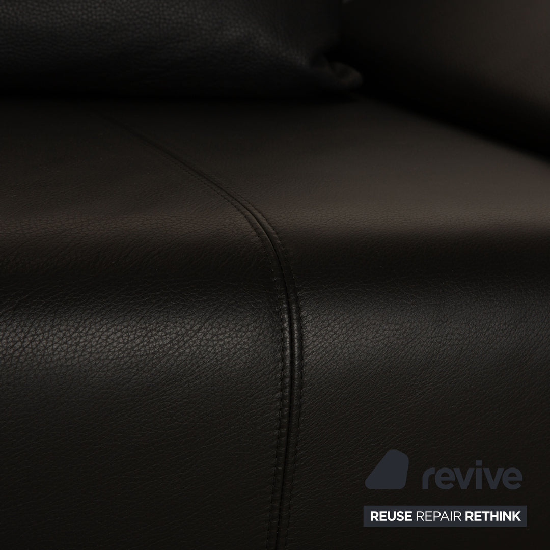 Rolf Benz 1600 Leather Two Seater Black Manual Function Sofa Couch