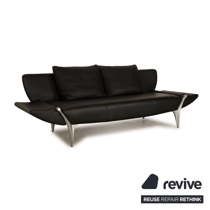 Rolf Benz 1600 Leather Two Seater Black Manual Function Sofa Couch