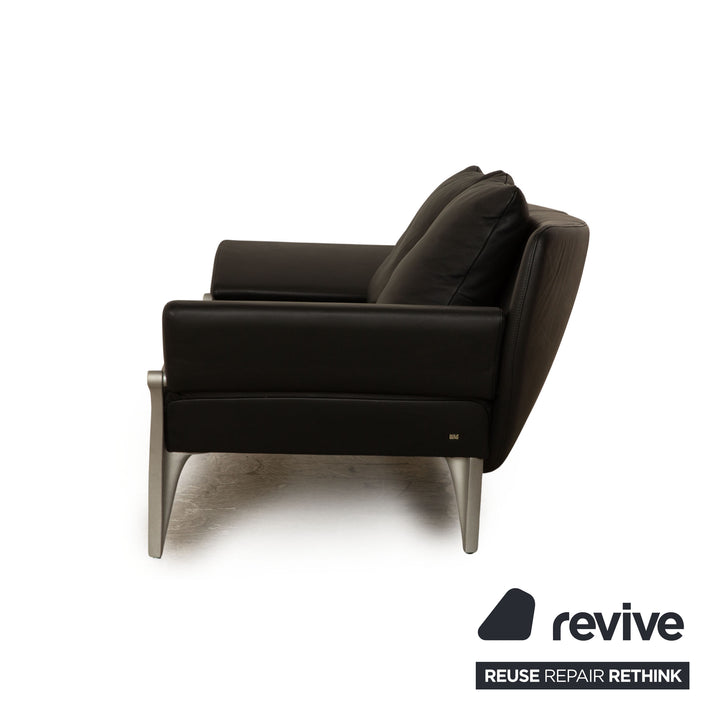 Rolf Benz 1600 Leather Two Seater Black Manual Function Sofa Couch
