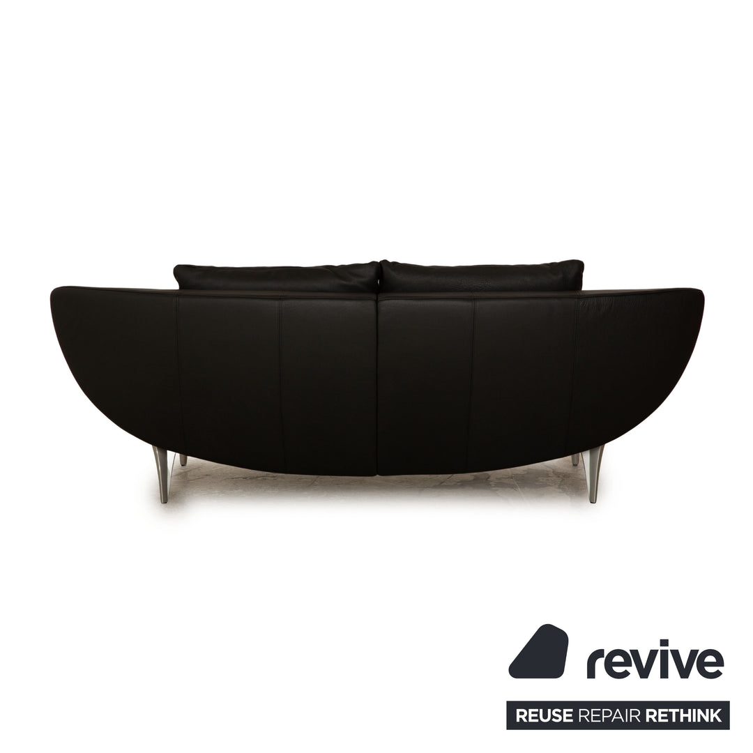 Rolf Benz 1600 Leather Two Seater Black Manual Function Sofa Couch