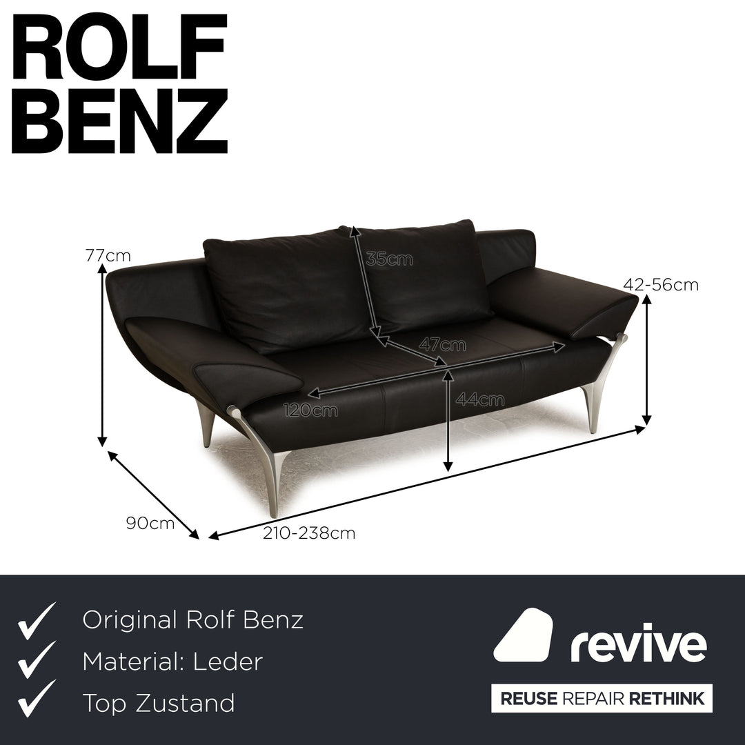 Rolf Benz 1600 Leather Two Seater Black Manual Function Sofa Couch